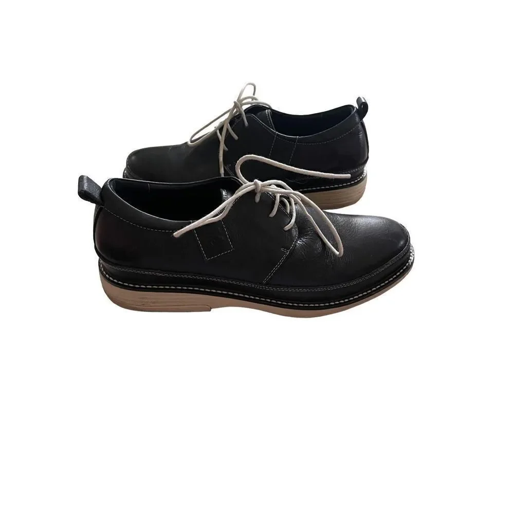 Gravity Defyer Mens Black Oxford Lace Up Leather Round Toe Casual Shoes Size 9.5